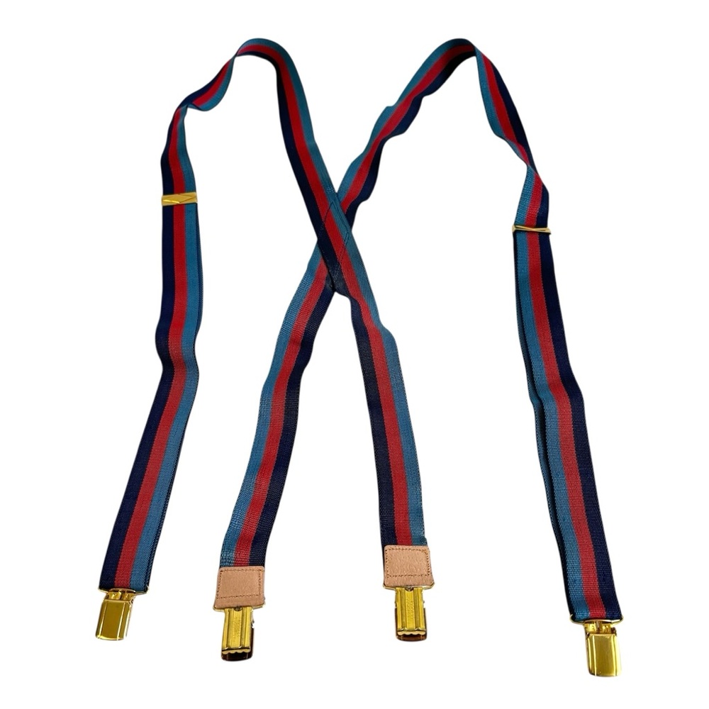 Vintage 1950s Suspenders Red & Navy‎ Blue Stripe Stretch